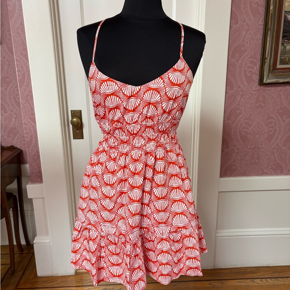 Anthro Red and White Shell Print Dress